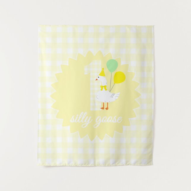 One Silly Goose Gingham 1st Birthday Tapestry (Front)