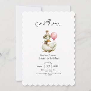 One Silly Goose Girl 1st Birthday  Invitation