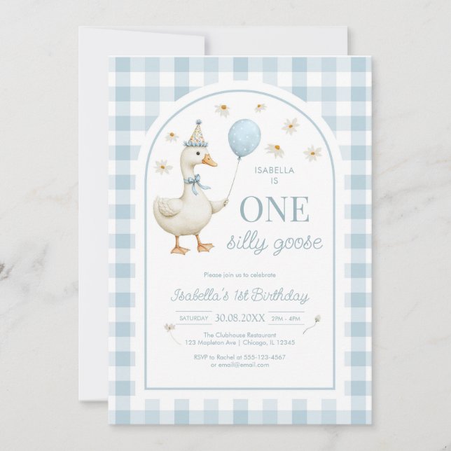One Silly Goose Girl 1st Birthday Party Invitation (Front)