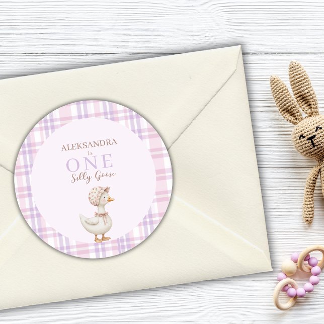 One Silly Goose Girl 1st Birthday Party Thank You Classic Round Sticker (Creator Uploaded)