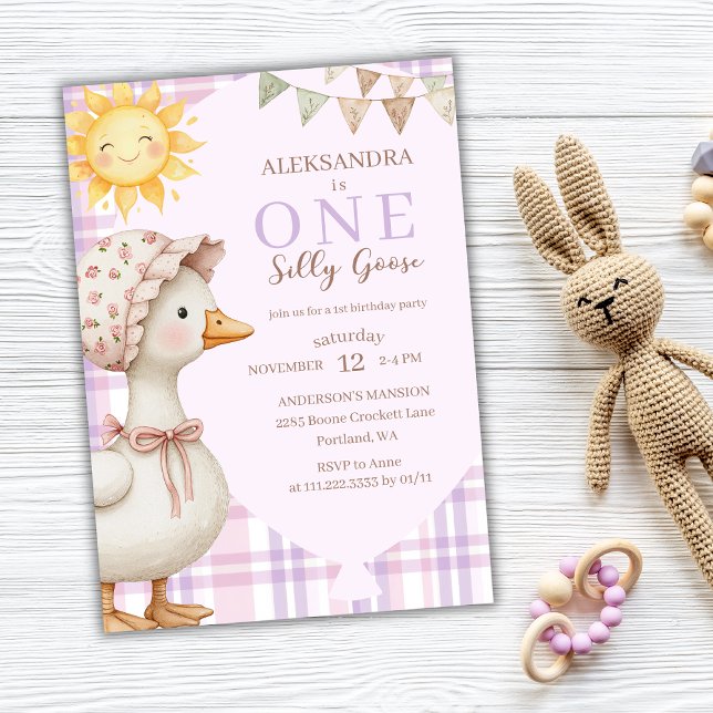 One Silly Goose Girl 1st Birthday Party Watercolor Invitation (Creator Uploaded)