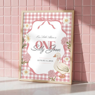 One Silly Goose Girl Cottagecore Pink 1st Birthday Poster