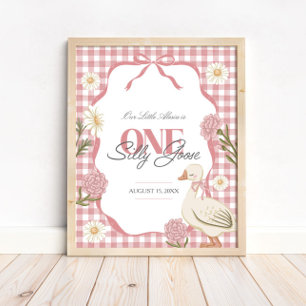 One Silly Goose Girl Cottagecore Pink 1st Birthday Poster