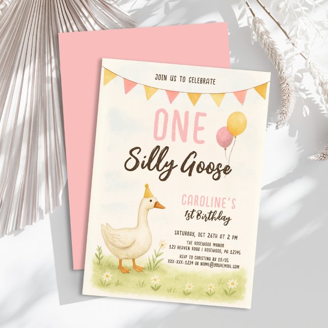 One Silly Goose Girl First Birthday Invitation (Creator Uploaded)