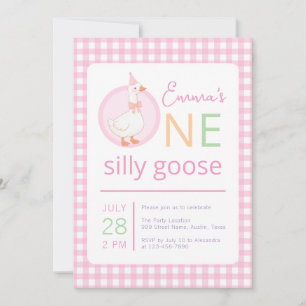 One Silly Goose Girl First Birthday Pink Party Hat Invitation