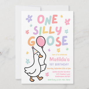 One Silly Goose Girl Pastel 1st Birthday Party  Invitation