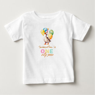 One Silly Goose Girl Pink 1st Birthday Baby T-Shirt