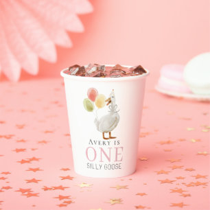 One Silly Goose Girl Pink 1st Birthday Paper Cups