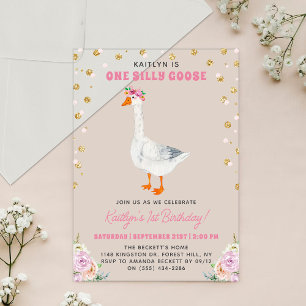 One Silly Goose Girls 1st Birthday Acrylic Invitations