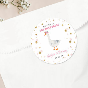 One Silly Goose Girls 1st Birthday Party Classic Round Sticker