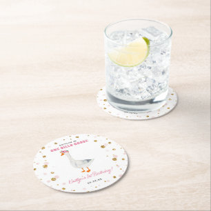 One Silly Goose Girls 1st Birthday Party Round Paper Coaster