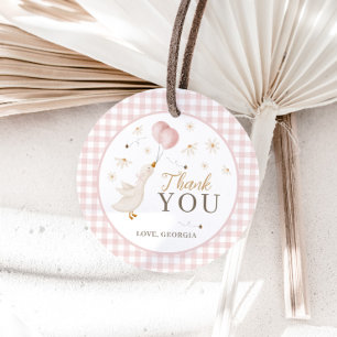 One Silly Goose Girls 1st Birthday Pink Gingham Favour Tags