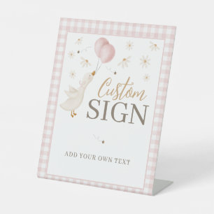 One Silly Goose Girls 1st Birthday Pink Gingham Pedestal Sign