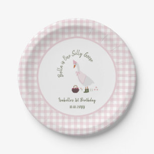 One Silly Goose Girls Pink Gingham 1st Birthday  Paper Plate