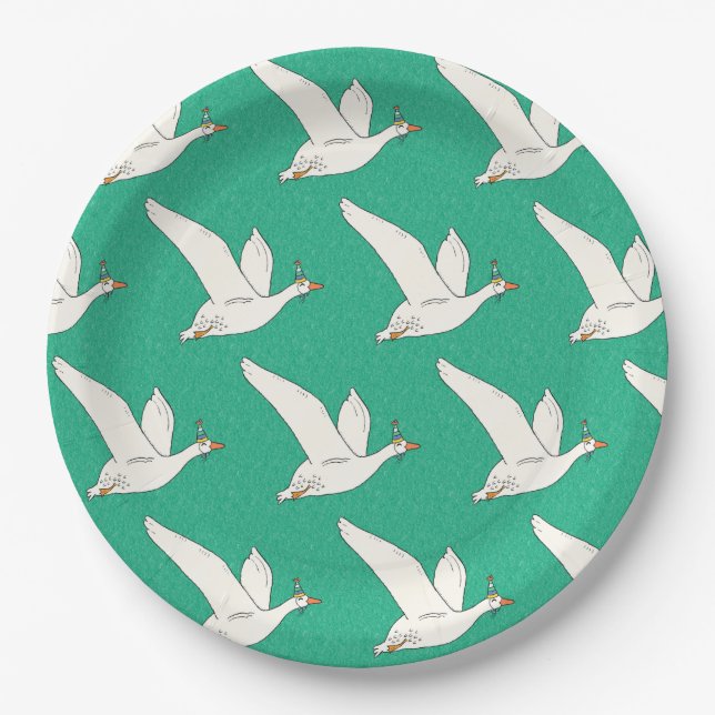 One Silly Goose Green Birthday Party Paper Plate (Front)