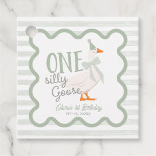 One Silly Goose Green Bow 1st Birthday Favour Tags