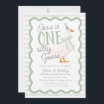 One Silly Goose Green Bow 1st Birthday Invitation<br><div class="desc">Celebrate your toddler's milestone in retro style with our One Silly Goose 1st Birthday Suite! Featuring a chic muted color scheme, this design includes an adorable goose wearing a cute coquette bow, all set within a groovy frame. It's the perfect way to bring a fun and stylish vibe to the...</div>