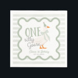 One Silly Goose Green Bow 1st Birthday Napkin<br><div class="desc">Get ready to celebrate your little one’s first birthday with the One Silly Goose 1st Birthday Suite! This charming suite features an adorable goose wearing a cute pink bow, surrounded by a retro-inspired frame on a pink and white striped background. It’s perfect for capturing all those joyful moments! CUSTOMIZATION: If...</div>