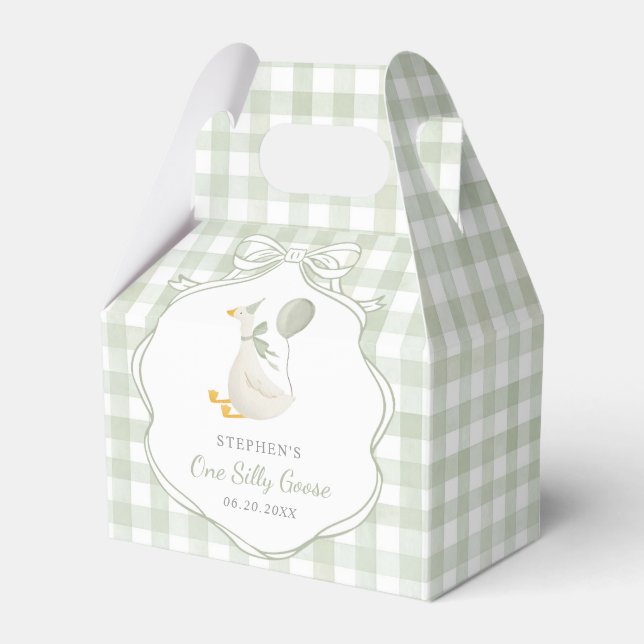 One Silly Goose Green Bow First Birthday Favour Box (Front Side)