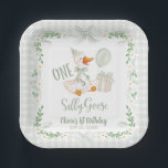One Silly Goose Green Bow Floral 1st Birthday Paper Plate<br><div class="desc">Get ready to celebrate your little one’s first birthday with the One Silly Goose 1st Birthday Suite! This charming suite features an adorable goose wearing a cute pistachio green bow, surrounded by sweet daisy flowers and cheerful greenery. All this cuteness comes together against a fun pink-checkered watercolor backdrop, making it...</div>
