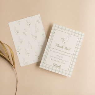 One Silly Goose Green Drawn 1st Birthday Thank You Card