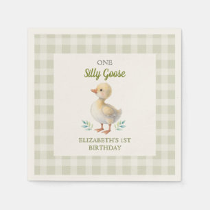 One Silly Goose Green Gingham Baby First Birthday Napkin