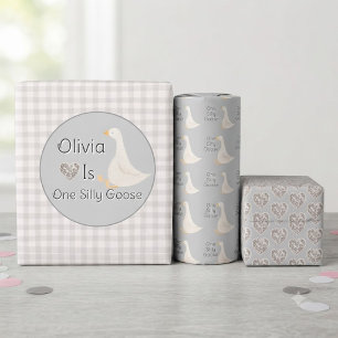 One Silly Goose Grey Girl's Birthday Party Wrapping Paper Sheet