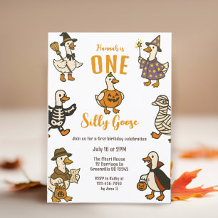 One Silly Goose Halloween First Birthday Invitation