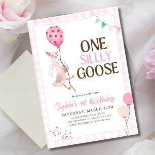 One Silly Goose Invitation, 1st Birthday Girl Pink Invitation