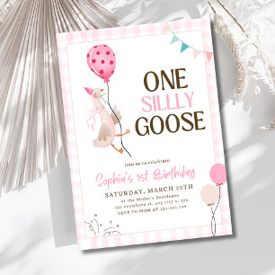 One Silly Goose Invitation, 1st Birthday Girl Pink Invitation