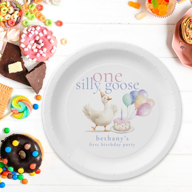 One Silly Goose Name Date First Birthday  Paper Plate (Creator Uploaded)