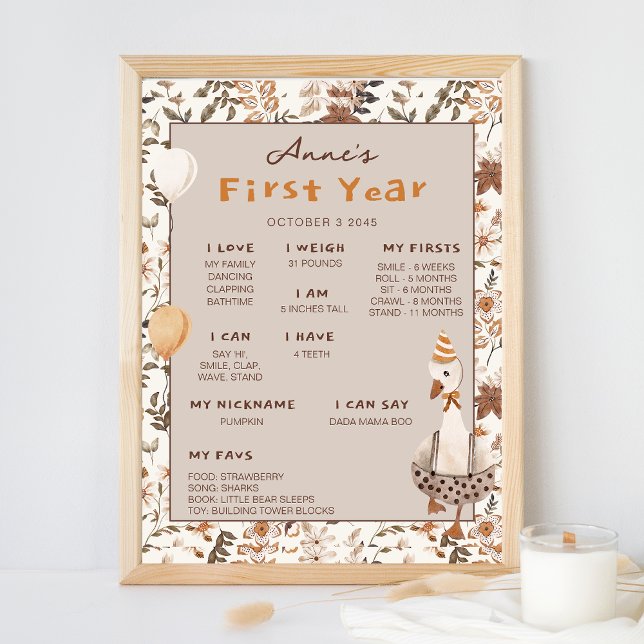One Silly Goose Neutral 1st Birthday Milestone Poster (Creator Uploaded)