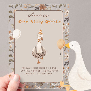 One Silly Goose Neutral 1st Birthday Party Acrylic Invitations