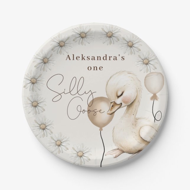 One Silly Goose Neutral Boho Baby 1st Birthday  Paper Plate (Front)