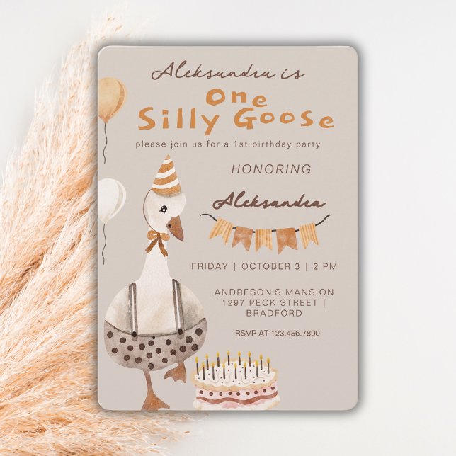 One Silly Goose Neutral Gender 1st Birthday Party  Invitation (Creator Uploaded)