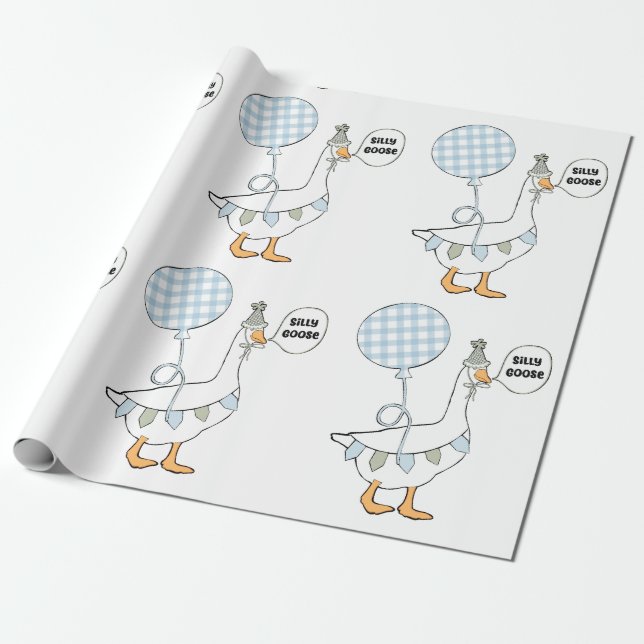 One Silly Goose Party Wrapping Paper (Unrolled)