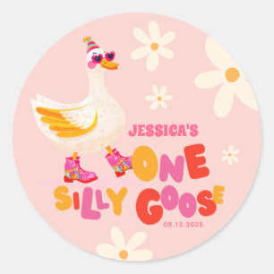 One Silly Goose Pastel Pink Kids' Birthday Party Classic Round Sticker