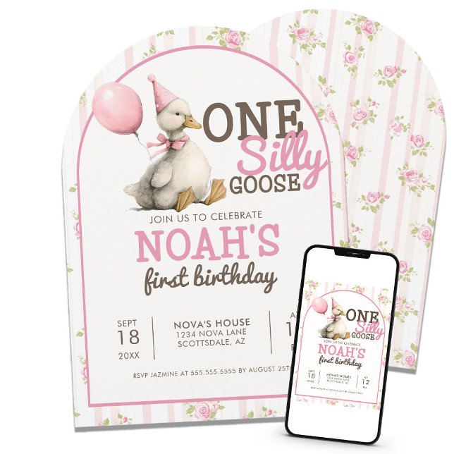 One Silly Goose Personalised 1st Birthday Arch Invitation (Creator Uploaded)