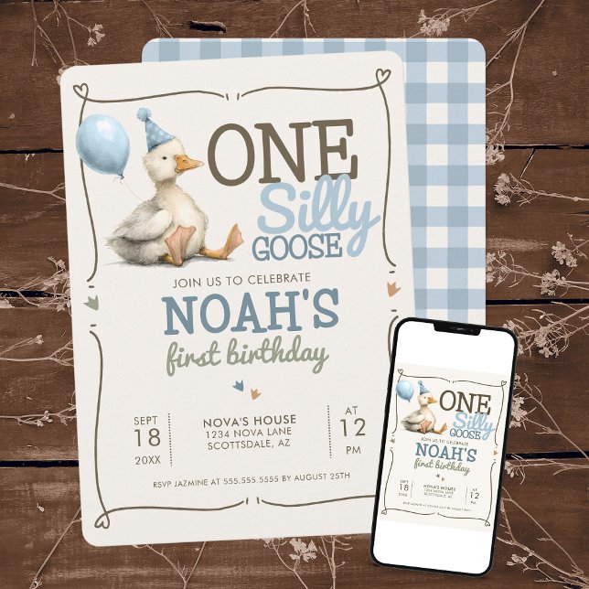 One Silly Goose Personalised 1st Birthday Party Invitation (Creator Uploaded)