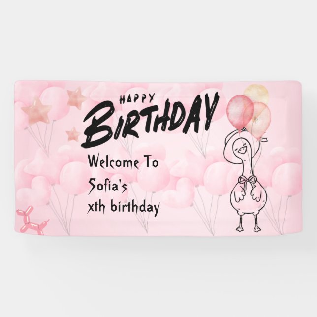 One Silly Goose Personalised Pink 1st Birthday Ban Banner (Horizontal)