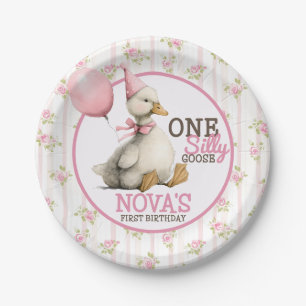 One Silly Goose Personalised Pink 1st Birthday Paper Plate