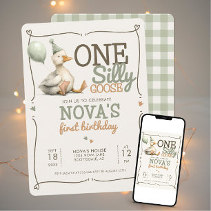 One Silly Goose Personalized 1st Birthday Party Invitation