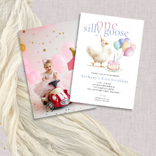 One Silly Goose Photo Balloons 1st Birthday  Invitation
