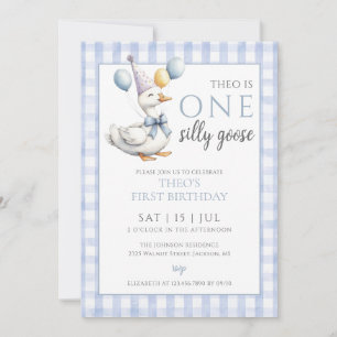 One Silly Goose Photo Blue Boy 1st Birthday Party Invitation