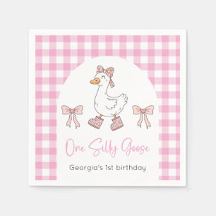 One Silly Goose Pink 1st Birthday Napkin