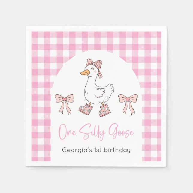 One Silly Goose Pink 1st Birthday Napkin (Front)