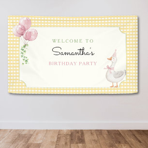 One Silly Goose Pink and Gingham Birthday Banner