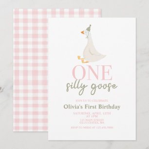 One Silly Goose pink and green Invitation