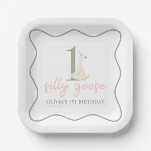 One Silly Goose pink and green Paper Plate