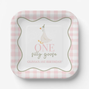 One Silly Goose pink and green Paper Plate